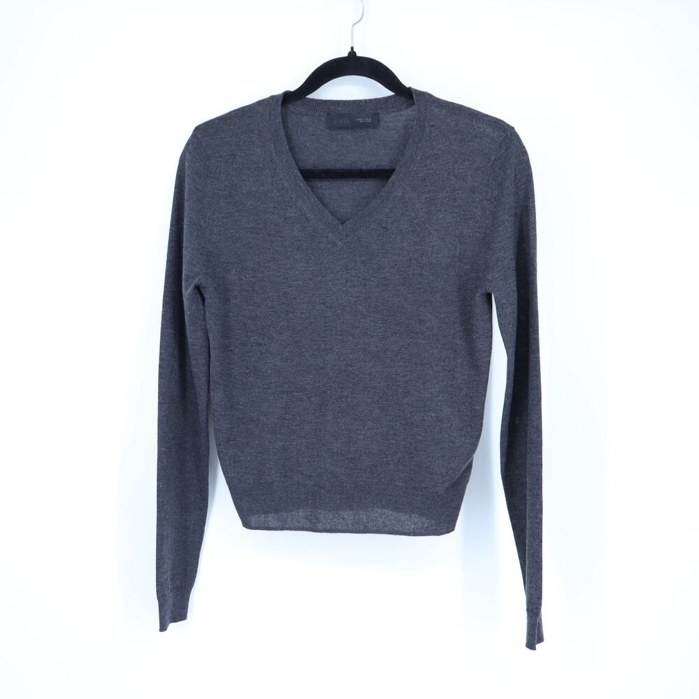 Zara Wool Blend V Neck Sweater Gray Lightweight Long Sleeve Jumper Women's S
